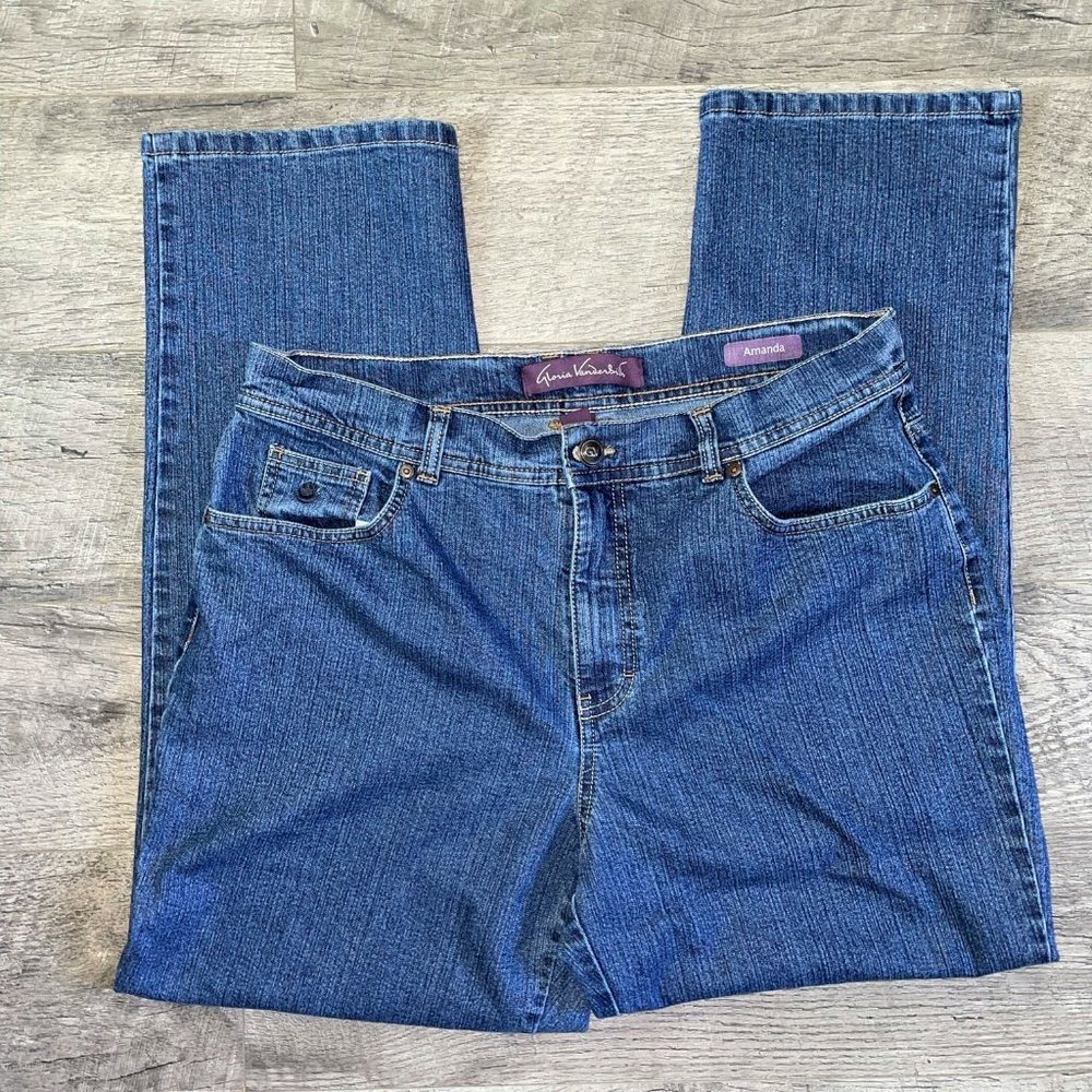 Women 14 Short GLORIA VANDERBILT "Amanda" High Rise Jeans Dark Wash Straight Leg